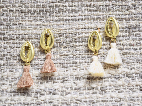 Gold Cowry Stud with Tassel