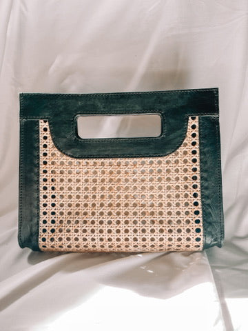 Leather and Rattan Mesh Handbag
